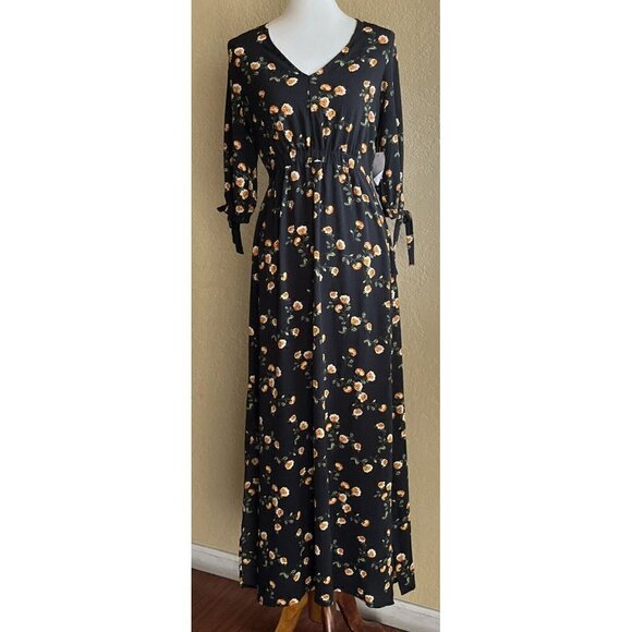 SUPERFOXX Womens Black Floral V-Neck Crepe Maxi Dress Size S NWT - Picture 11 of 12